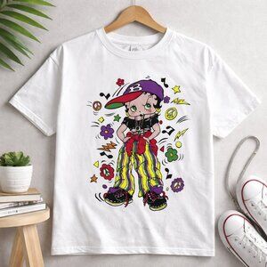 Vintage 80s Betty Boop Retro Hippie Colorful Graphic Tee White